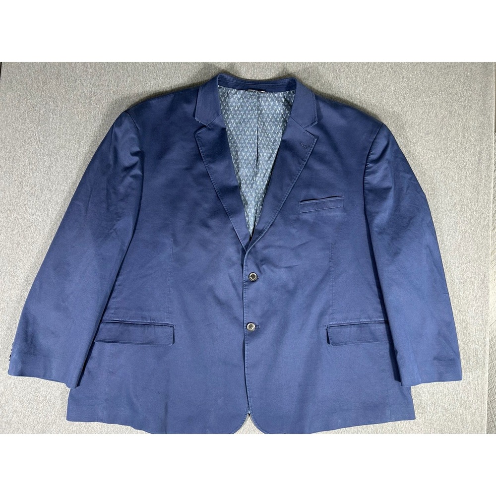 Oak Hill Men's Navy Blue Cotton Sport Coat Blazer Palm Tree Print Lining 5XL